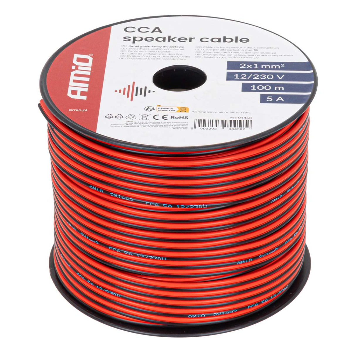 Divdzīslu CCA kabelis, 2x1mm² 100m 5A AMIO-04458