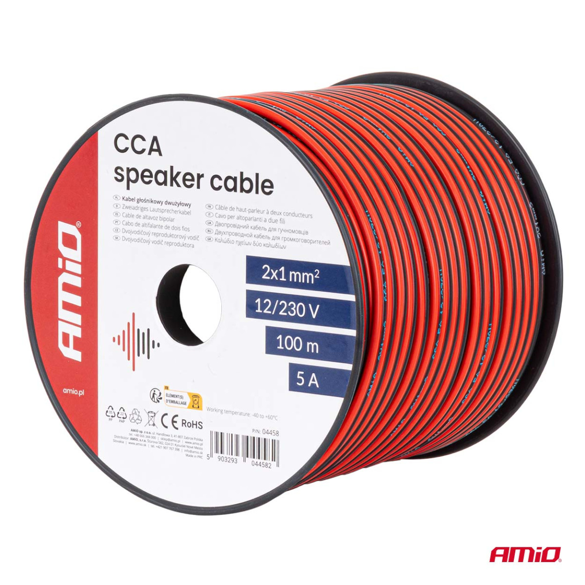 Divdzīslu CCA kabelis, 2x1mm² 100m 5A AMIO-04458