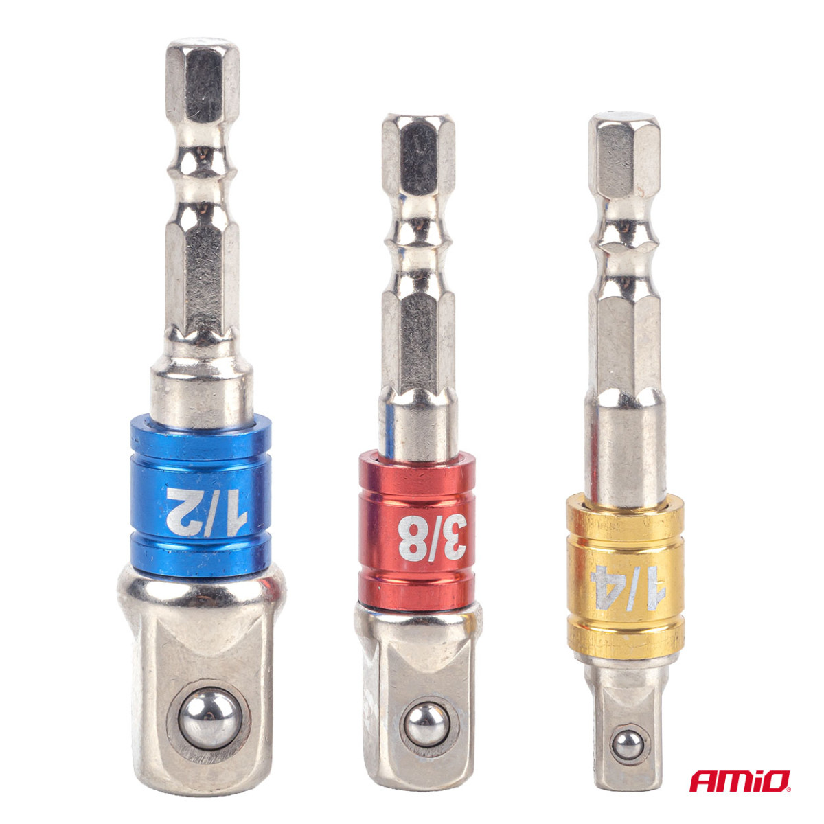 Uzgaļu adapteru komplekts skrūvgriezim, 1/4" / 3/8" / 1/2", 3 gab., AMIO-04936