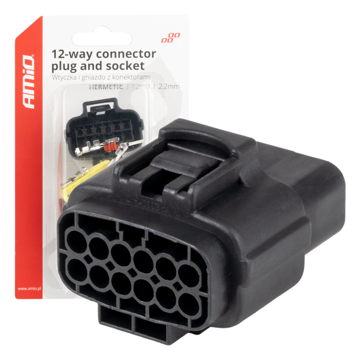 Ūdensizturīgs 12 kontaktu elektriskais savienotājs, 2,2 mm AMIO-04352