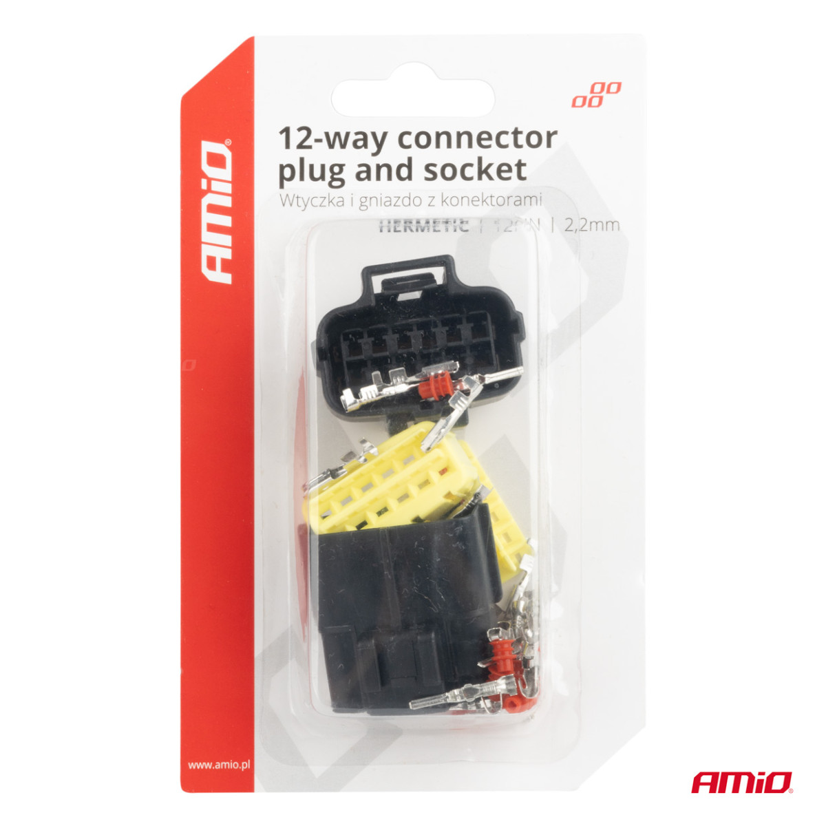 Ūdensizturīgs 12 kontaktu elektriskais savienotājs, 2,2 mm AMIO-04352