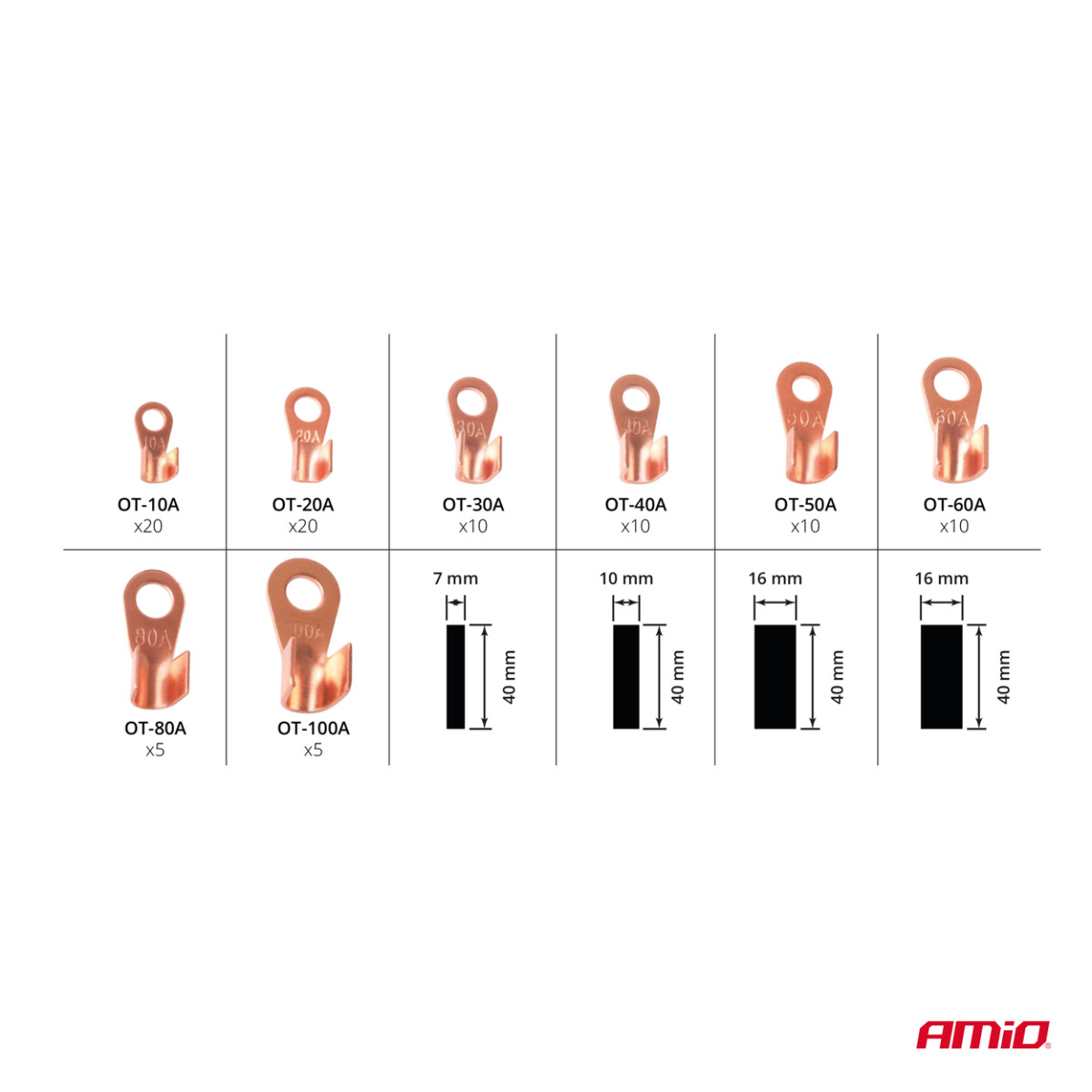 Vara gredzenveida savienotāju un termosarūkošo uzmavu komplekts, 180 gab., AMIO-03984