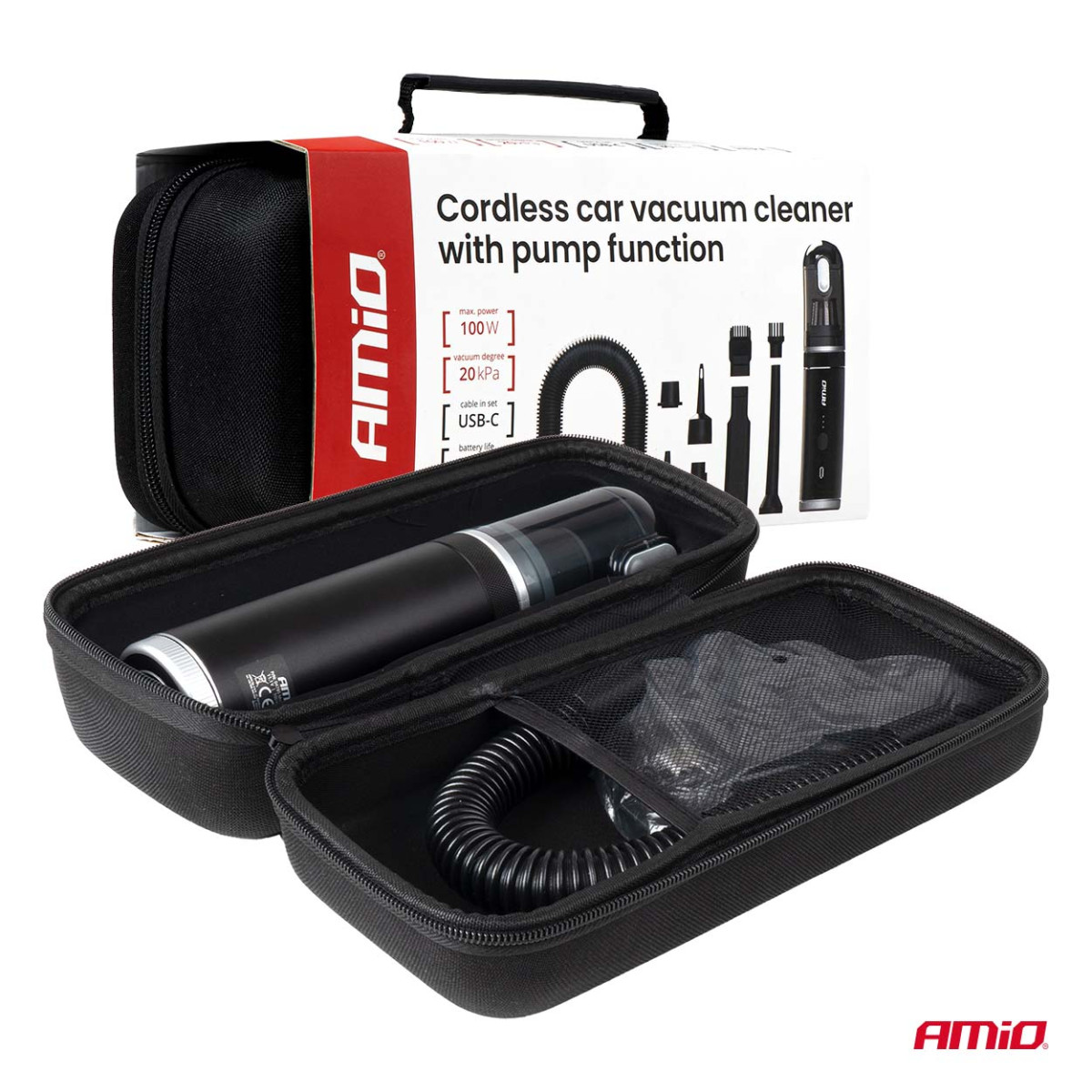 Bezvadu automašīnas sūknis ar sūkņa funkciju 100 W 20 kPa USB-C AMIO-04785