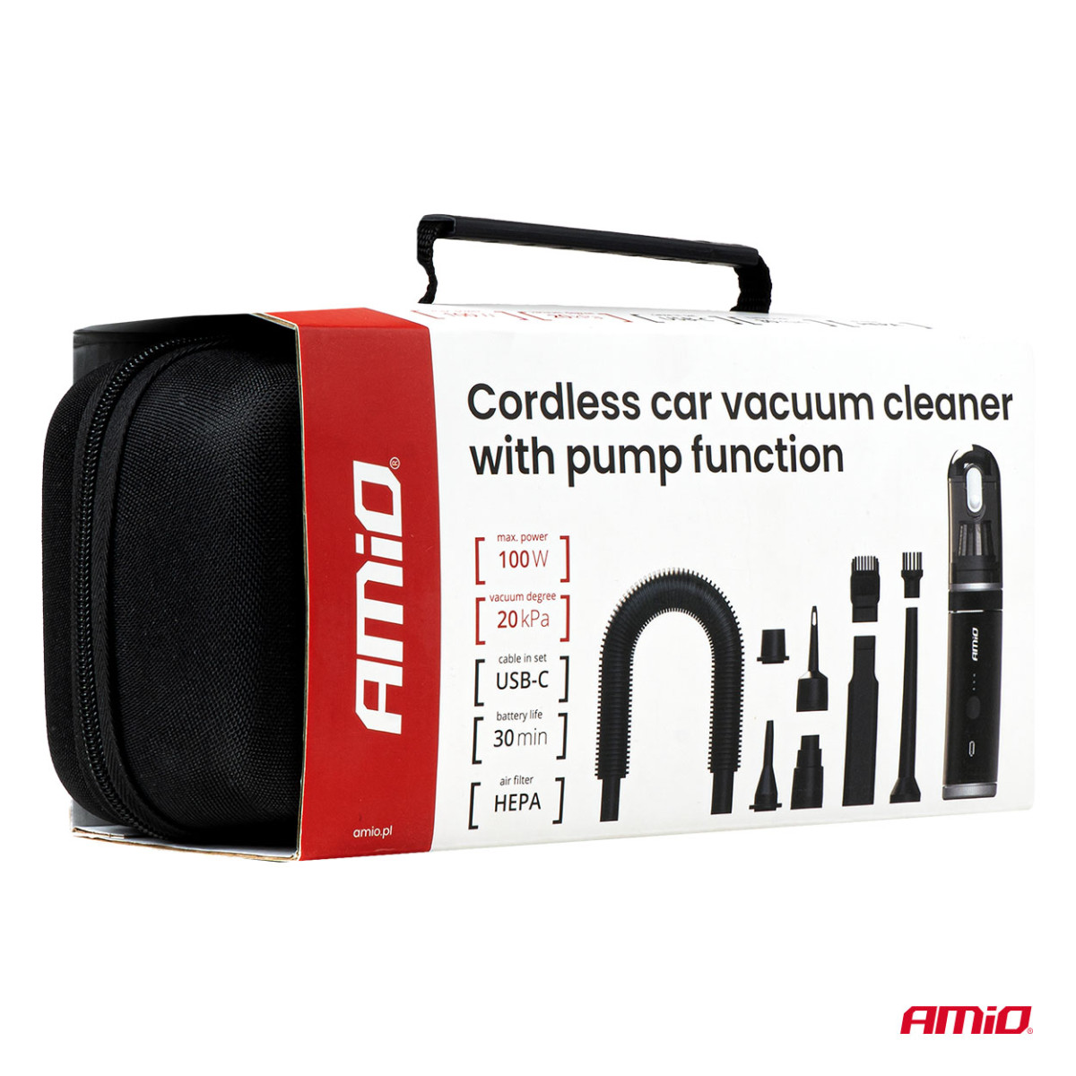 Bezvadu automašīnas sūknis ar sūkņa funkciju 100 W 20 kPa USB-C AMIO-04785
