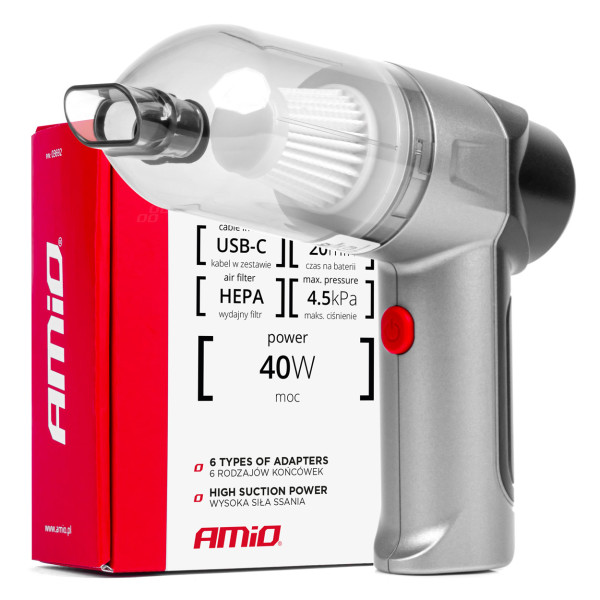 Bezvadu automašīnas putekļsūcējs 40 W, 4000 mAh, ar HEPA filtru, 4,5 kPa AMiO-03692