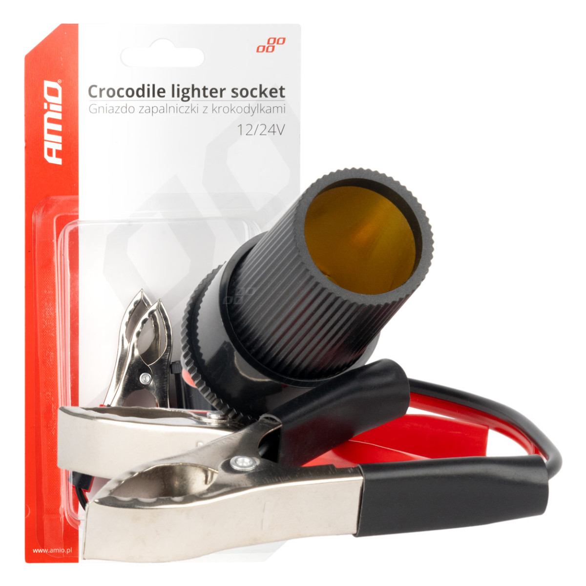 Cigarešu šķiltavas adapteris 12V/24V, krokodila tipa, 15 cm AMIO-03803