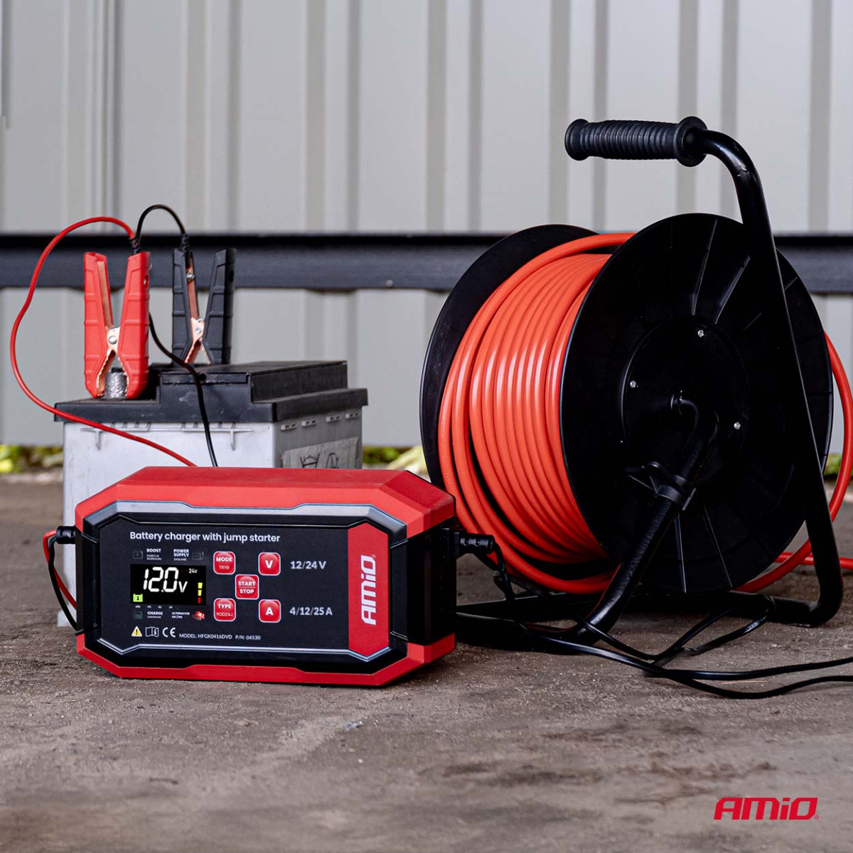 Akumulatora lādētājs ar palaišanas funkciju AGM/GEL/STD/LiFePo4 MAX 25A 12/24V PRO AMIO-04530