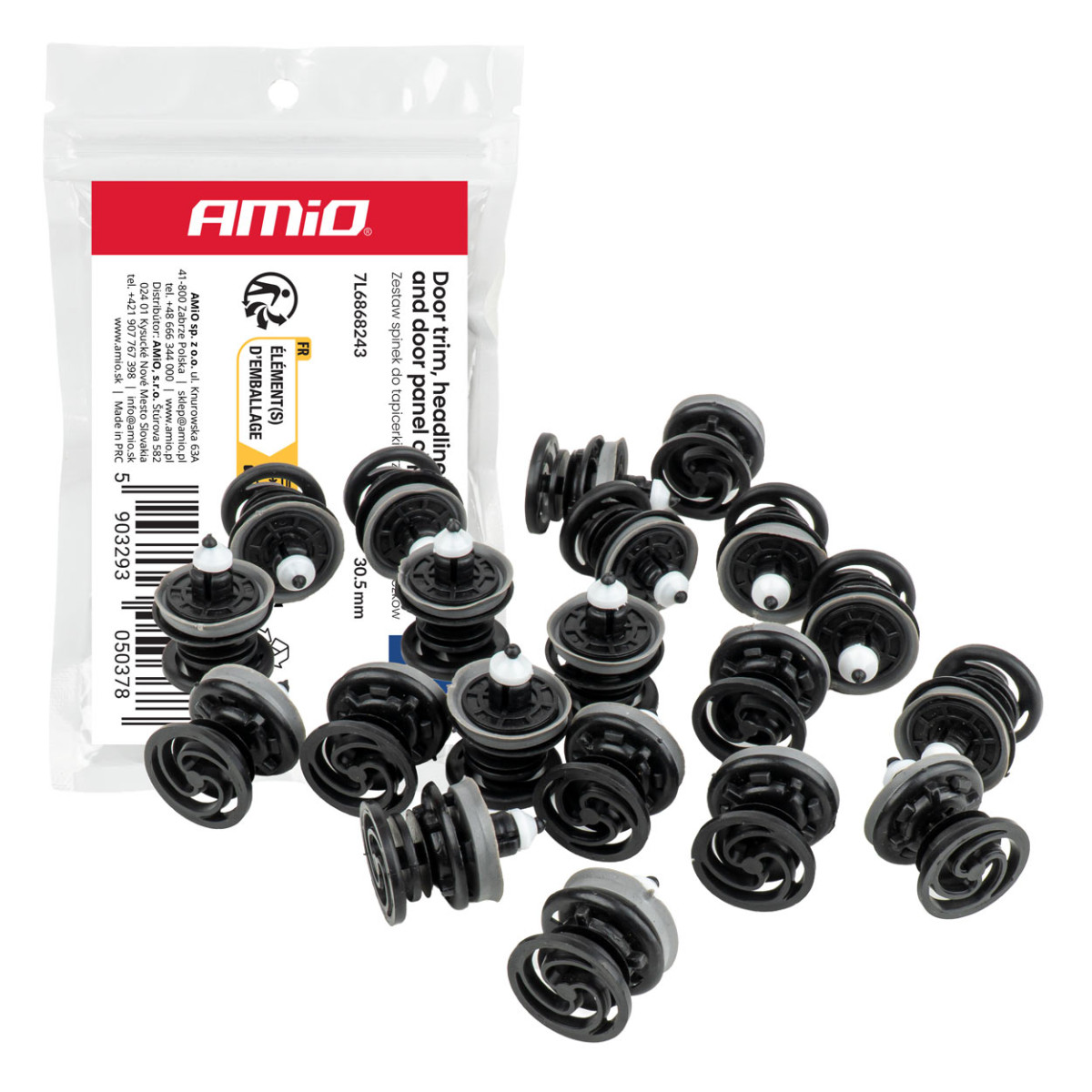 Durvju apdares, griestu un sānu paneļu klipšu komplekts 30,5 mm, 20 gab., AMIO-05037