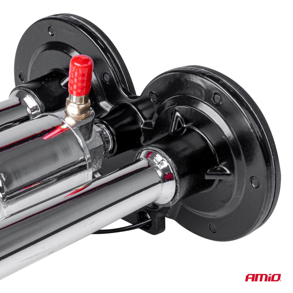 Dubultais taures signāls – 150 dB, hromēts, 12–24 V, AMIO-03617