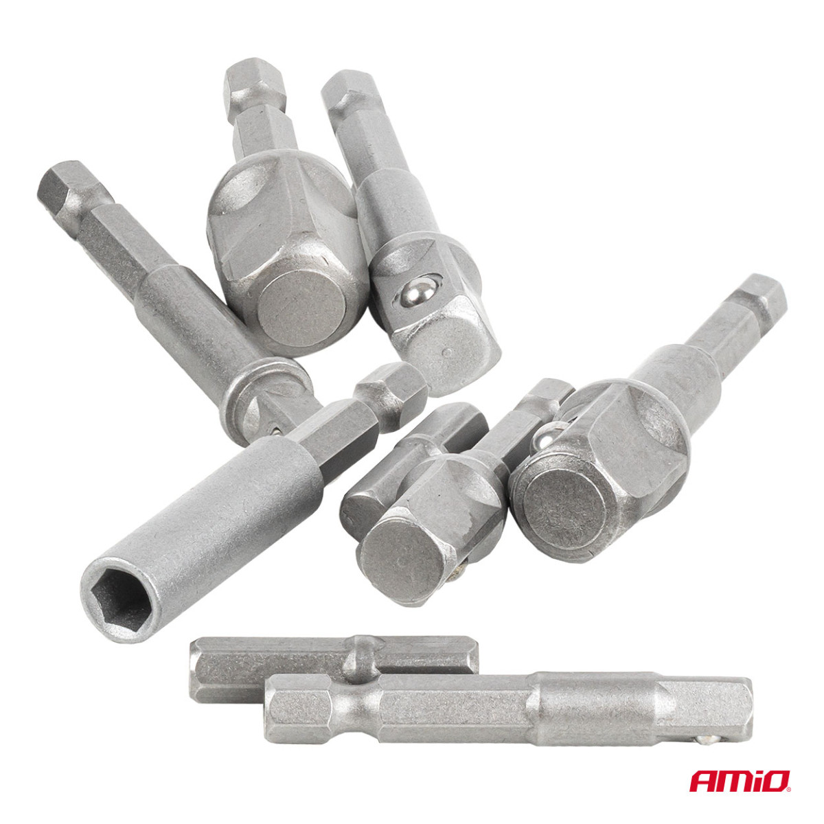 Uzgaļu adapteru komplekts skrūvgriezim, 1/4" HEX, 1/4" / 3/8" / 1/2", 9 gab., AMIO-04931