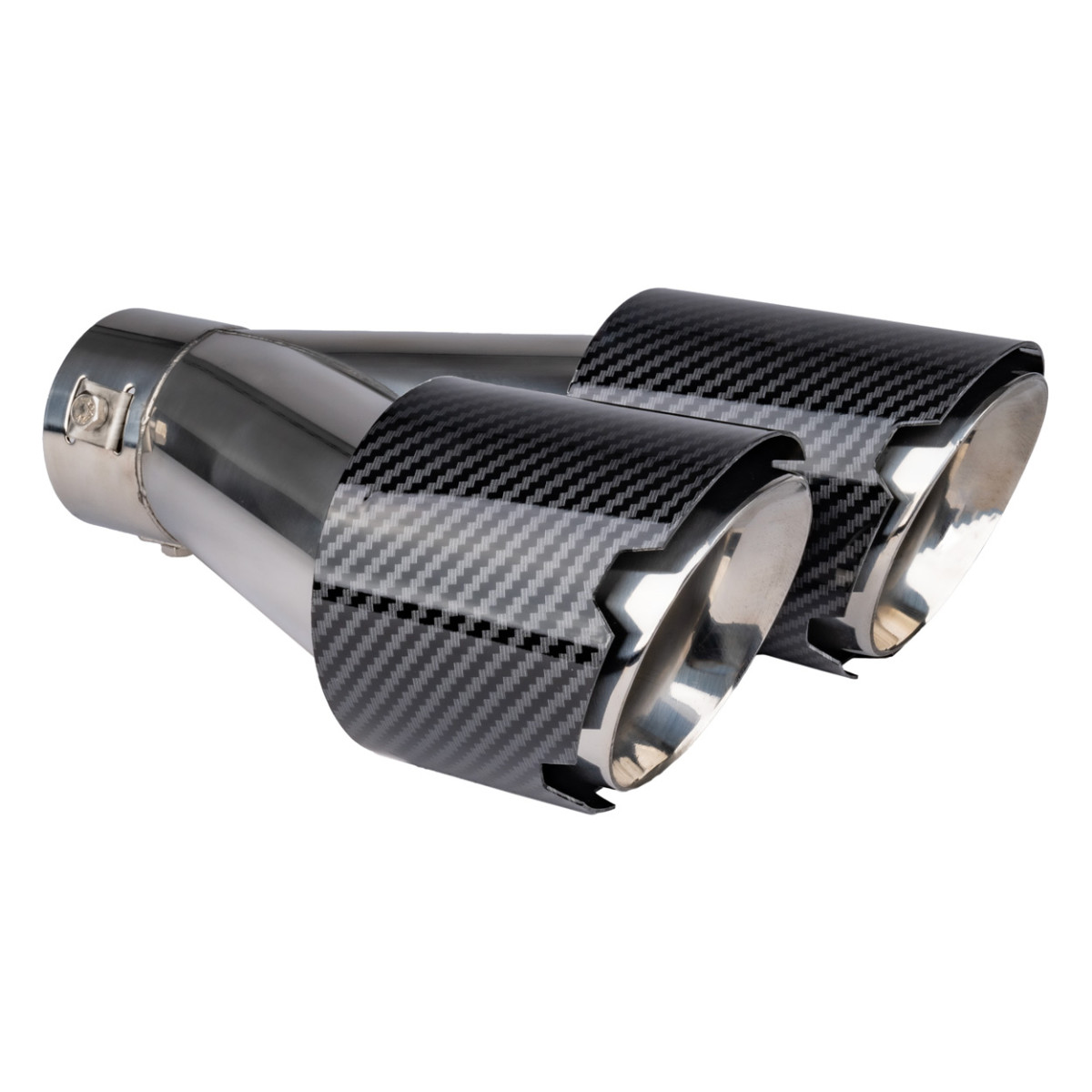 Izpūtēja uzgalis, nerūsējošā tērauda, oglekļa šķiedras, dubults, kreisais, AMiO‑04069