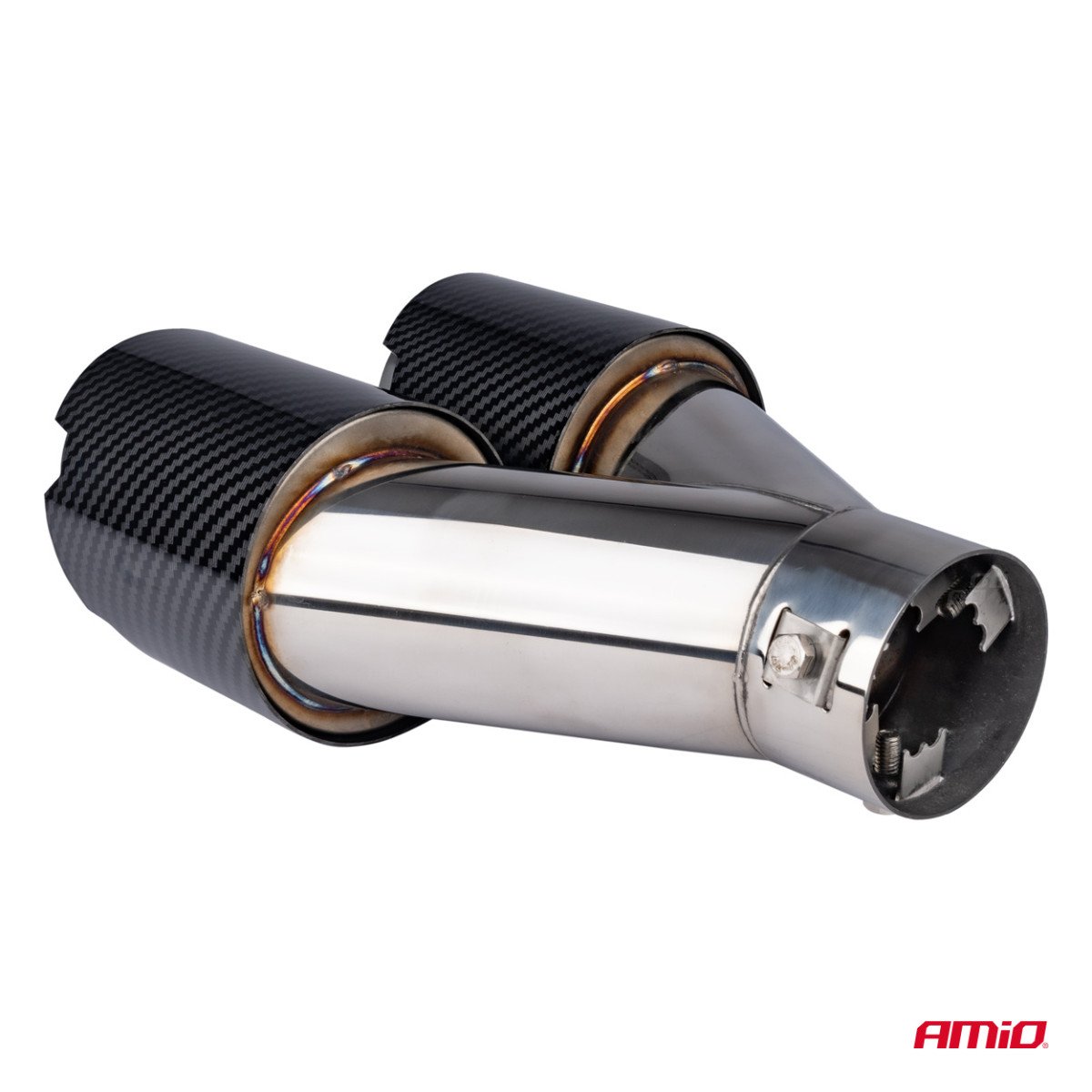 Izpūtēja uzgalis, nerūsējošā tērauda, oglekļa šķiedras, dubults, kreisais, AMiO‑04069