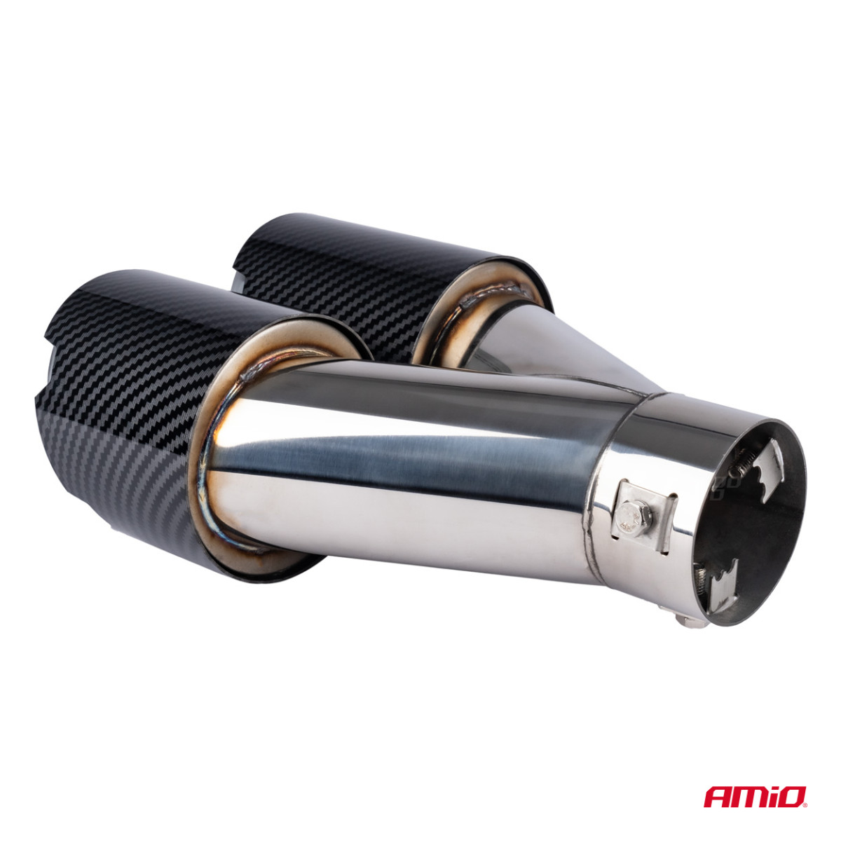 Izpūtēja uzgalis, nerūsējošā tērauda, oglekļa šķiedras, dubults, labais, AMiO‑04070