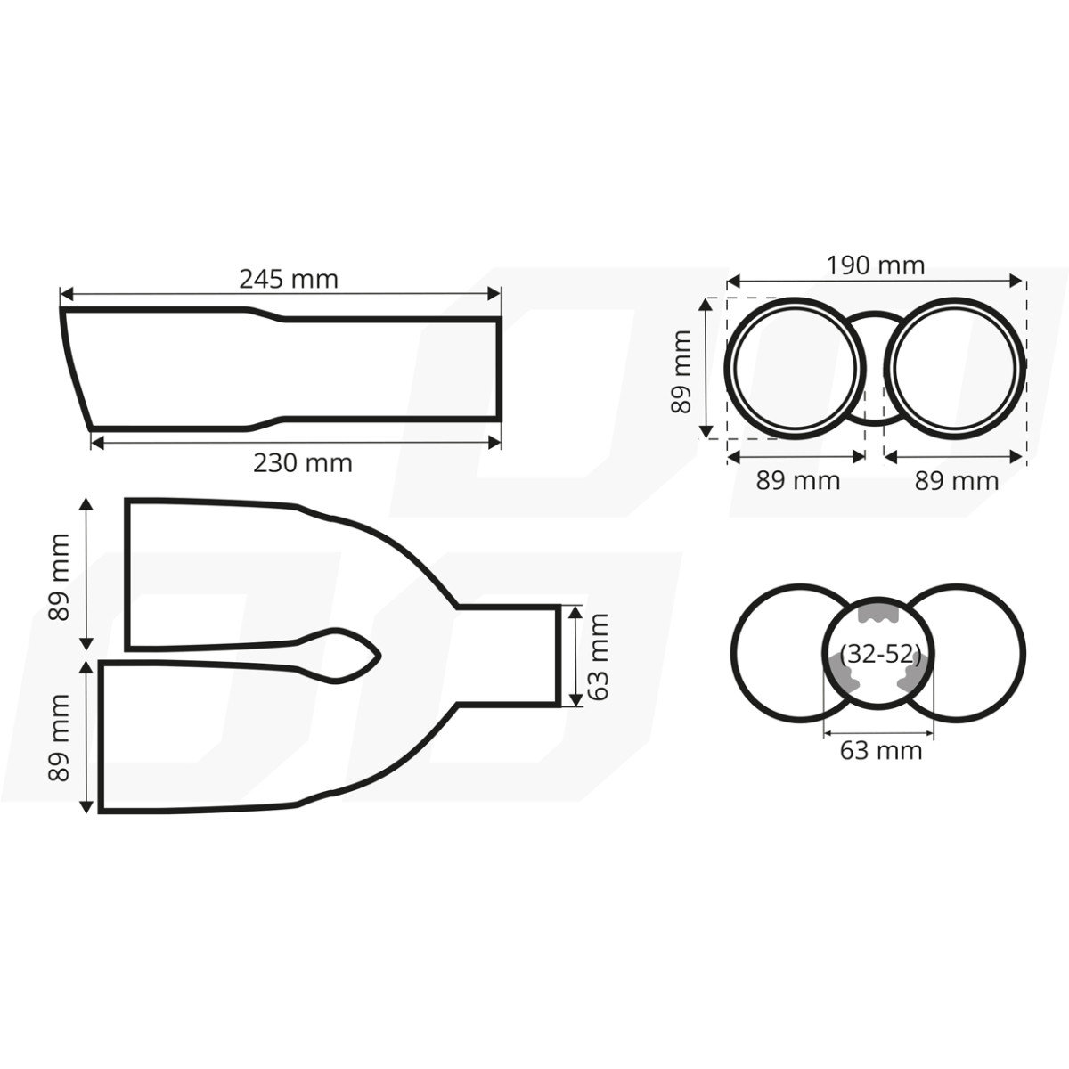 Izpūtēja uzgalis, nerūsējošā tērauda, oglekļa šķiedras, dubults, labais, AMiO‑04070