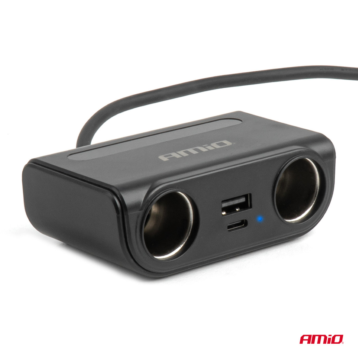 Kontaktligzdas sadalītājs 12/24V ar USB-C USB-A QC3.0 PD3.0 120W AMIO-04837