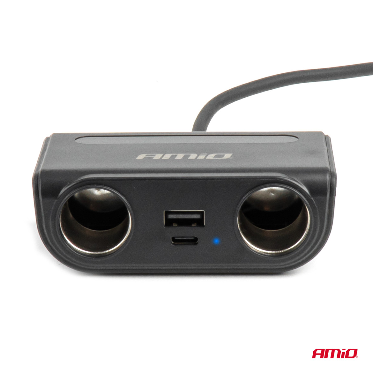 Kontaktligzdas sadalītājs 12/24V ar USB-C USB-A QC3.0 PD3.0 120W AMIO-04837