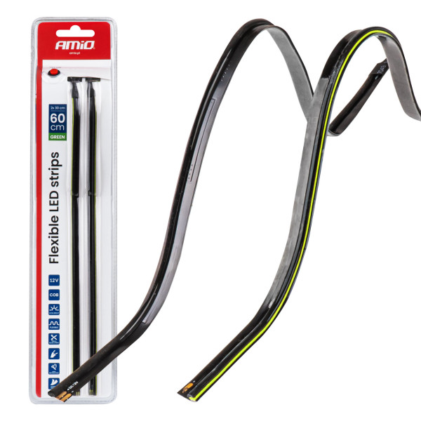 Elastīgas sānu COB LED lentes 2x30 cm 12V, zaļas