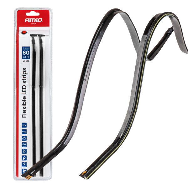 Elastīgas sānu COB LED lentes 2x30 cm 12V, baltas