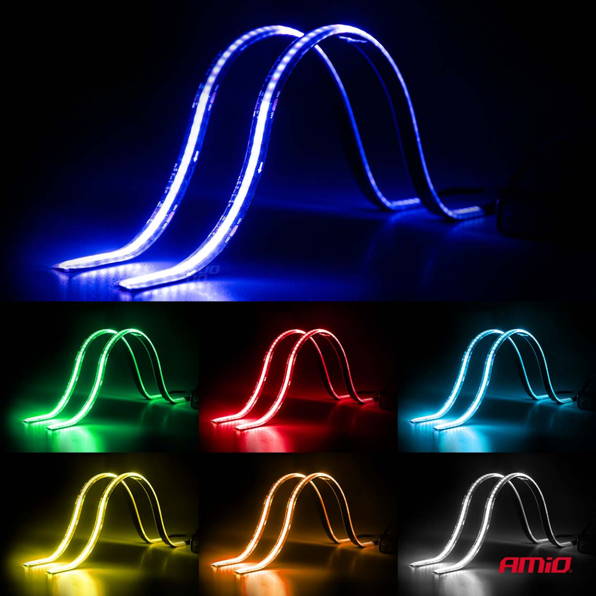 Elastīgas sānu LED COB lentes 2x30 cm 12V, RGB dažādas krāsas, ar tālvadības pulti
