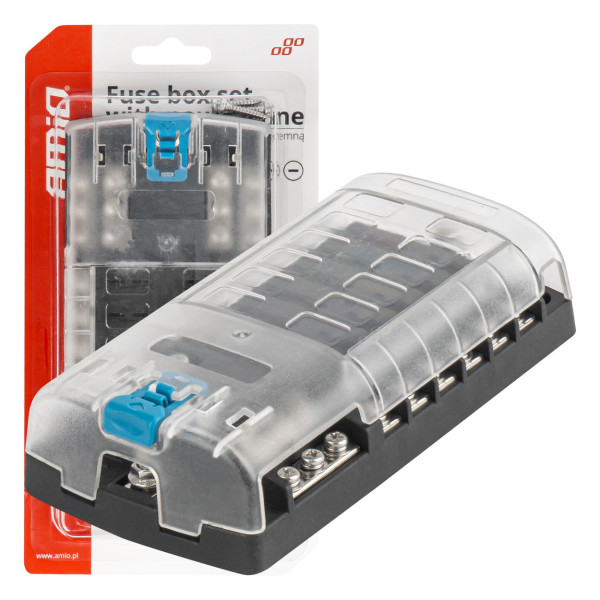 Drošinātāju kārba, 12 ligzdas ar skrūvējamiem kontaktiem un negatīvo polu AMIO-03834