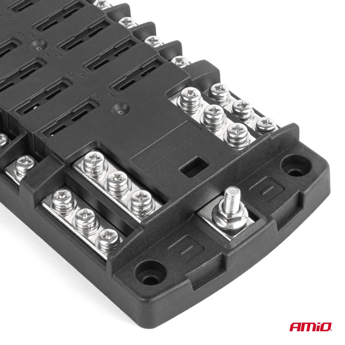 Drošinātāju kārba, 12 ligzdas ar skrūvējamiem kontaktiem un negatīvo polu AMIO-03834
