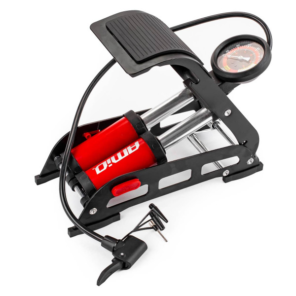 Augstas kvalitātes divu virzuļu kājas sūknis 2×Ø45 mm ar manometru un adapteriem PU07