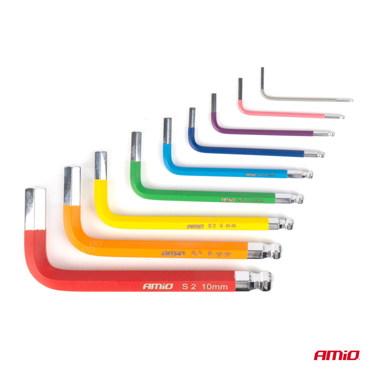 HEX (Allen) atslēgas ar lodīti, īsas, 9 gab., S2 AMIO-04298