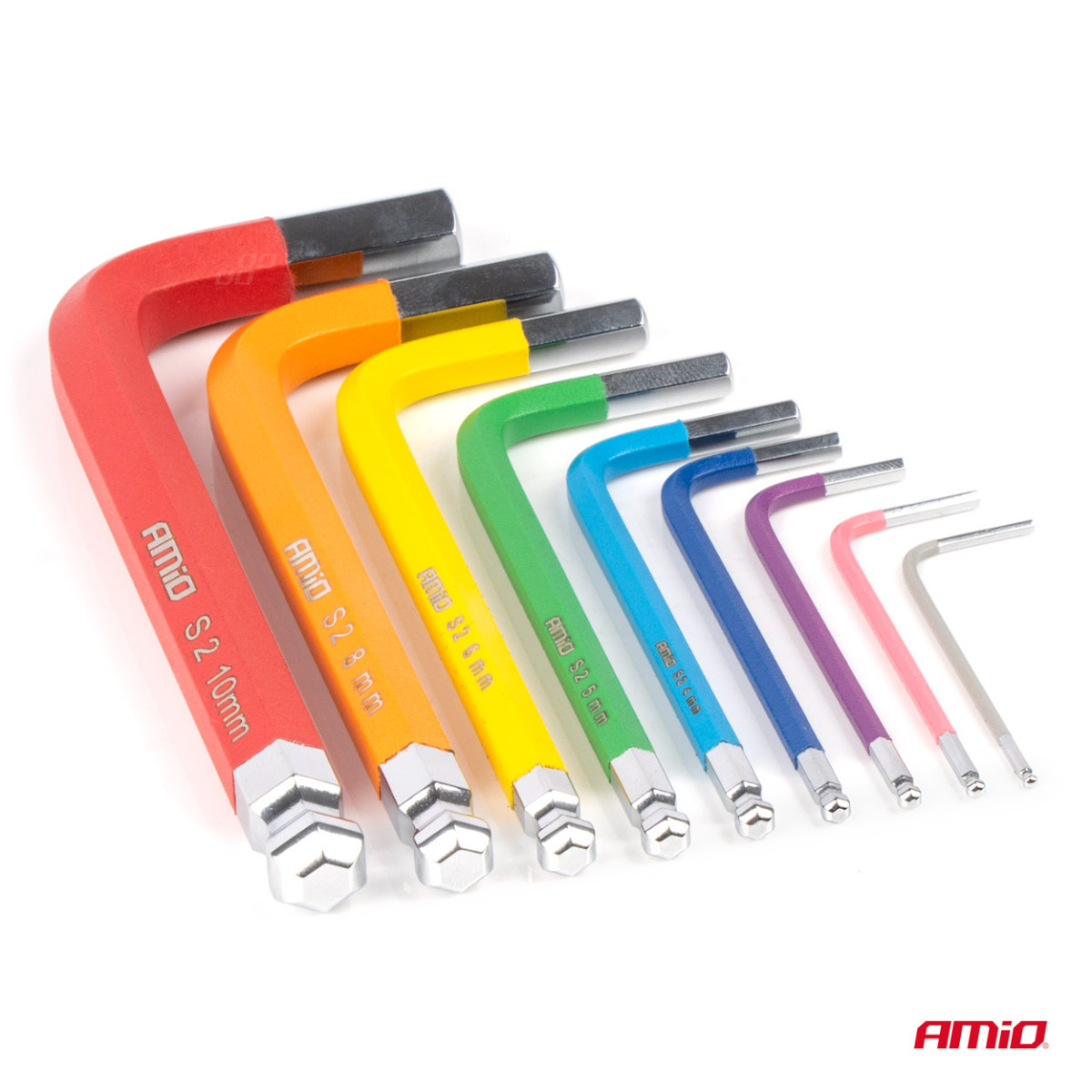 HEX (Allen) atslēgas ar lodīti, īsas, 9 gab., S2 AMIO-04298