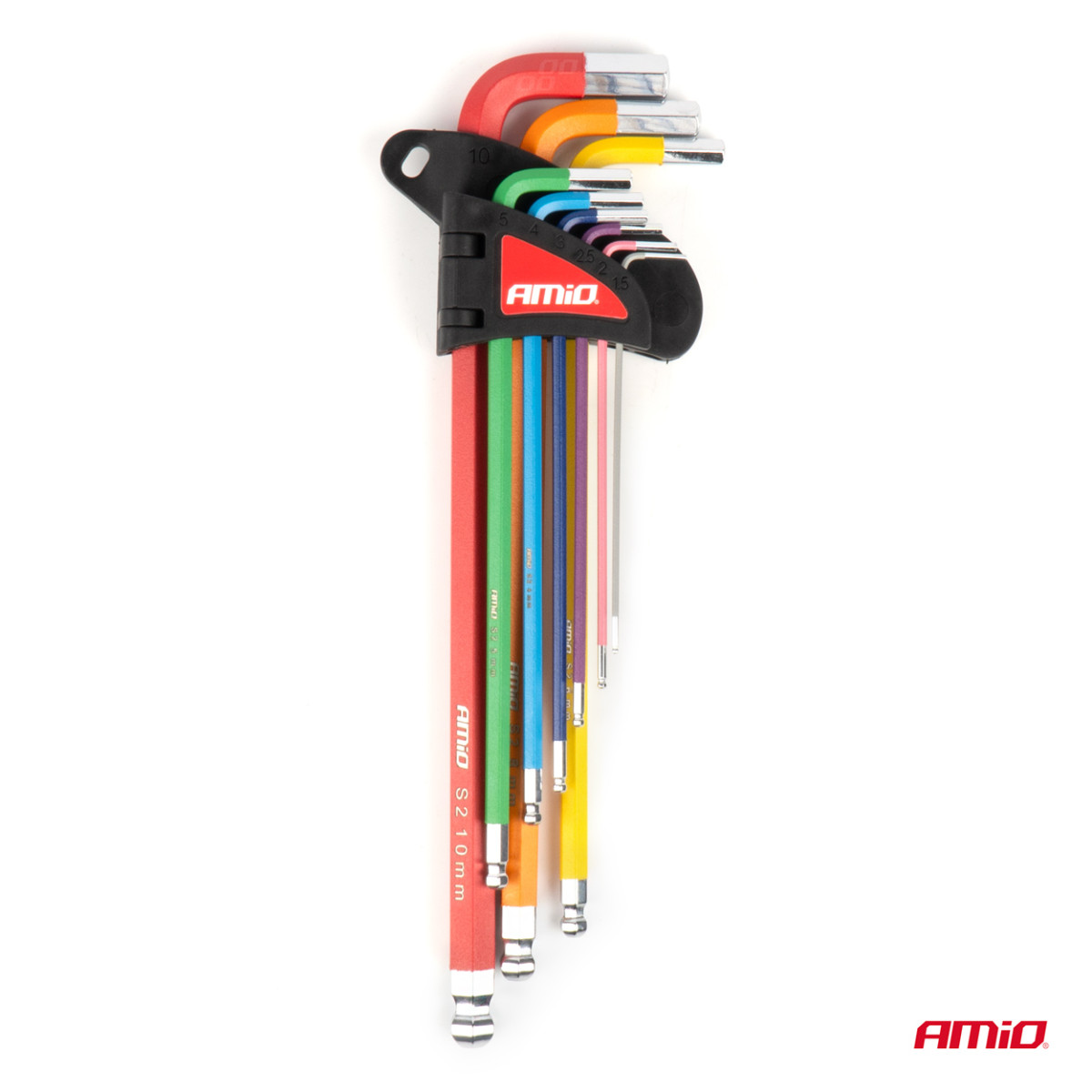 HEX (sešstūra) atslēgas ar lodīti, īpaši garas, 9 gab., tērauds S2 AMIO-04299