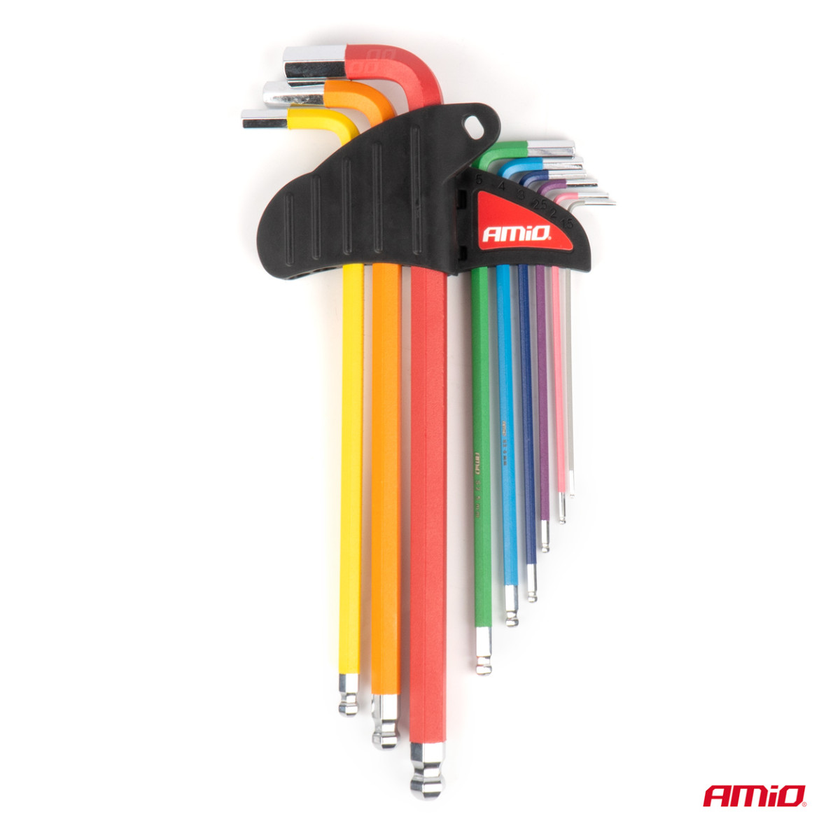 HEX (sešstūra) atslēgas ar lodīti, īpaši garas, 9 gab., tērauds S2 AMIO-04299