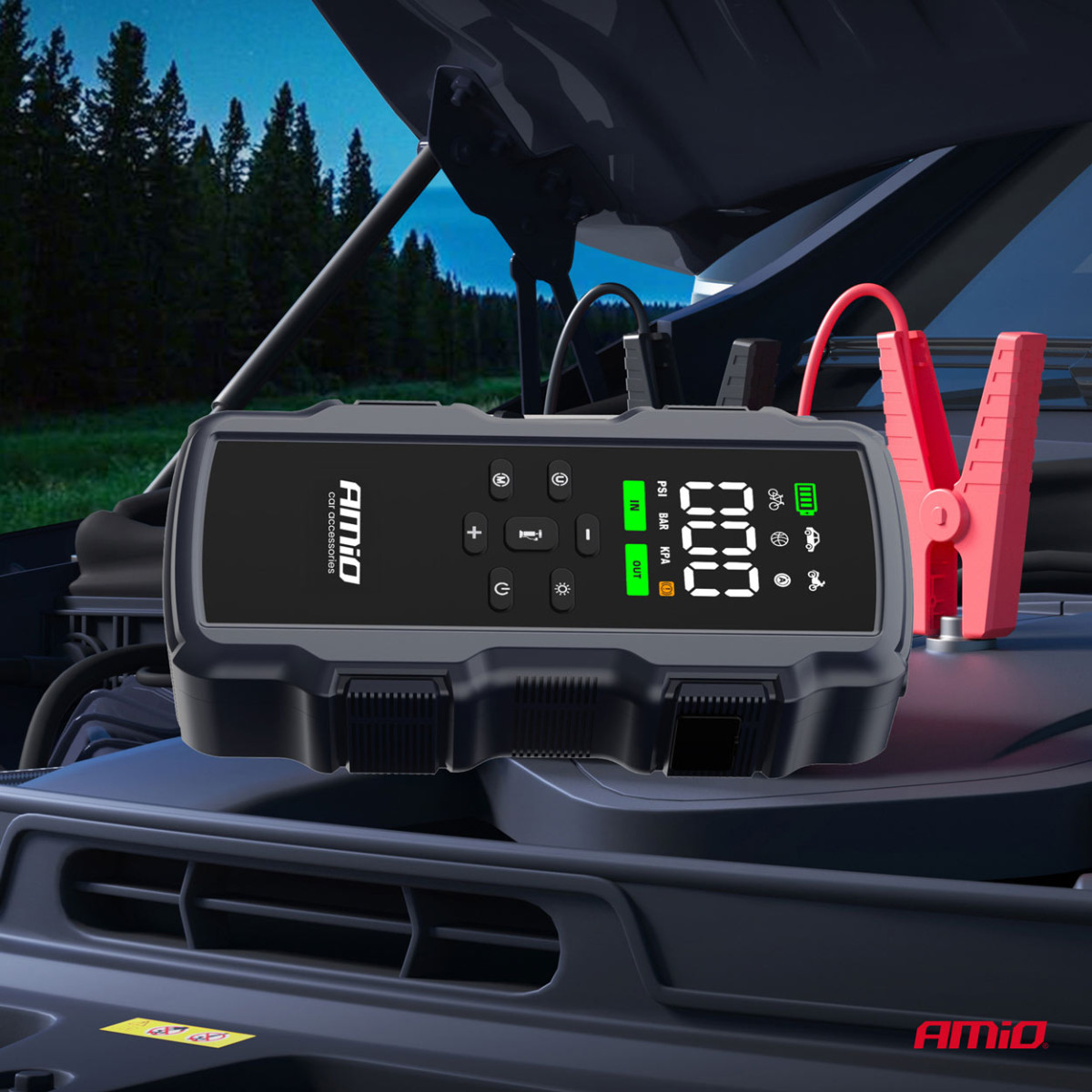 Starteris 4 vienā ar kompresoru / ārējais akumulators 12V 17Ah 900A, AMIO-05126