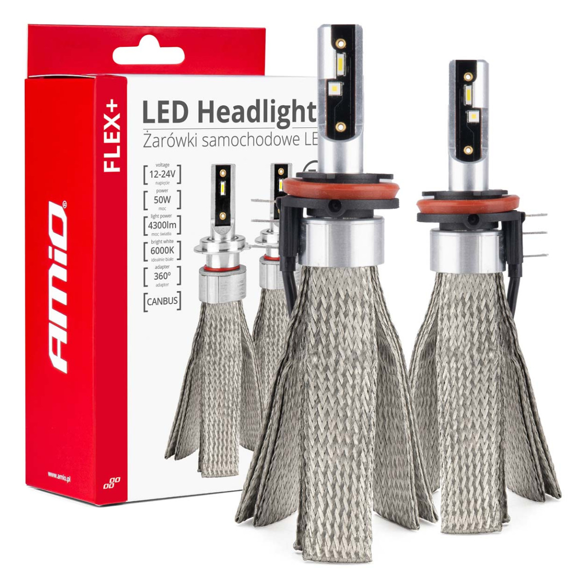 LED priekšējo lukturu spuldzes FLEX+ H15 6000K sērija 12V 24V Canbus, 2 gab. AMIO-03666