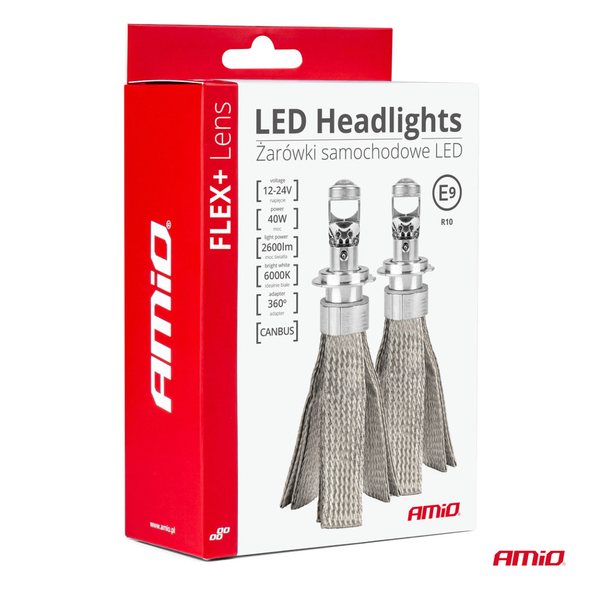 LED priekšējo lukturu spuldzes FLEX+ sērijas H4 lēca 12V 24V 6000K Canbus, 2 gab. AMIO-03658