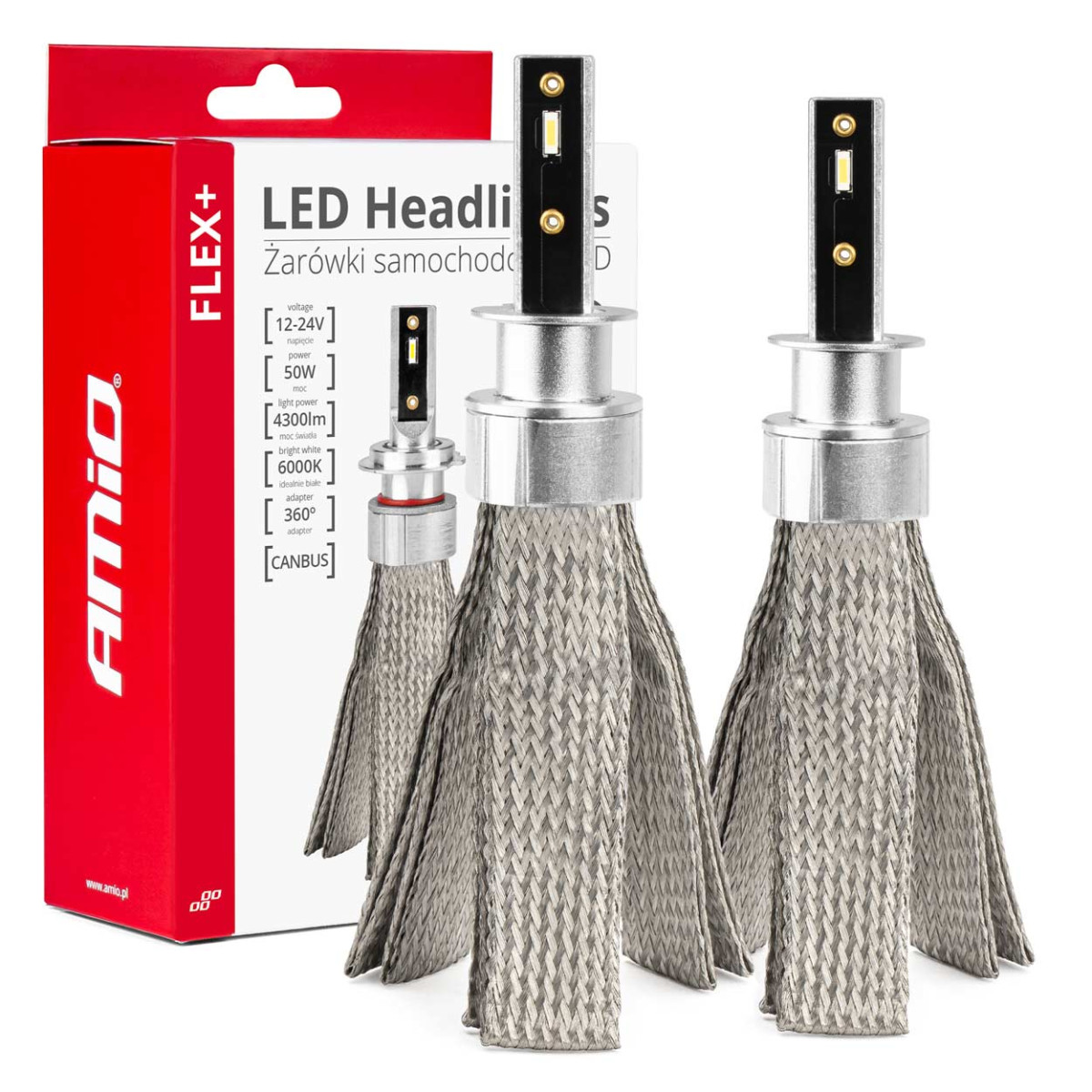 LED priekšējo lukturu spuldzes FLEX+ sērija H1 canbus 6000K 12-24V AMIO-03655