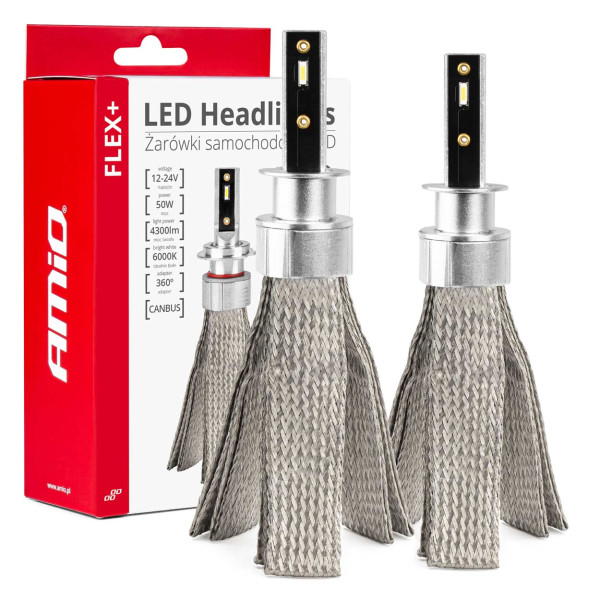 LED priekšējo lukturu spuldzes FLEX+ sērija H1 canbus 6000K 12-24V AMIO-03655