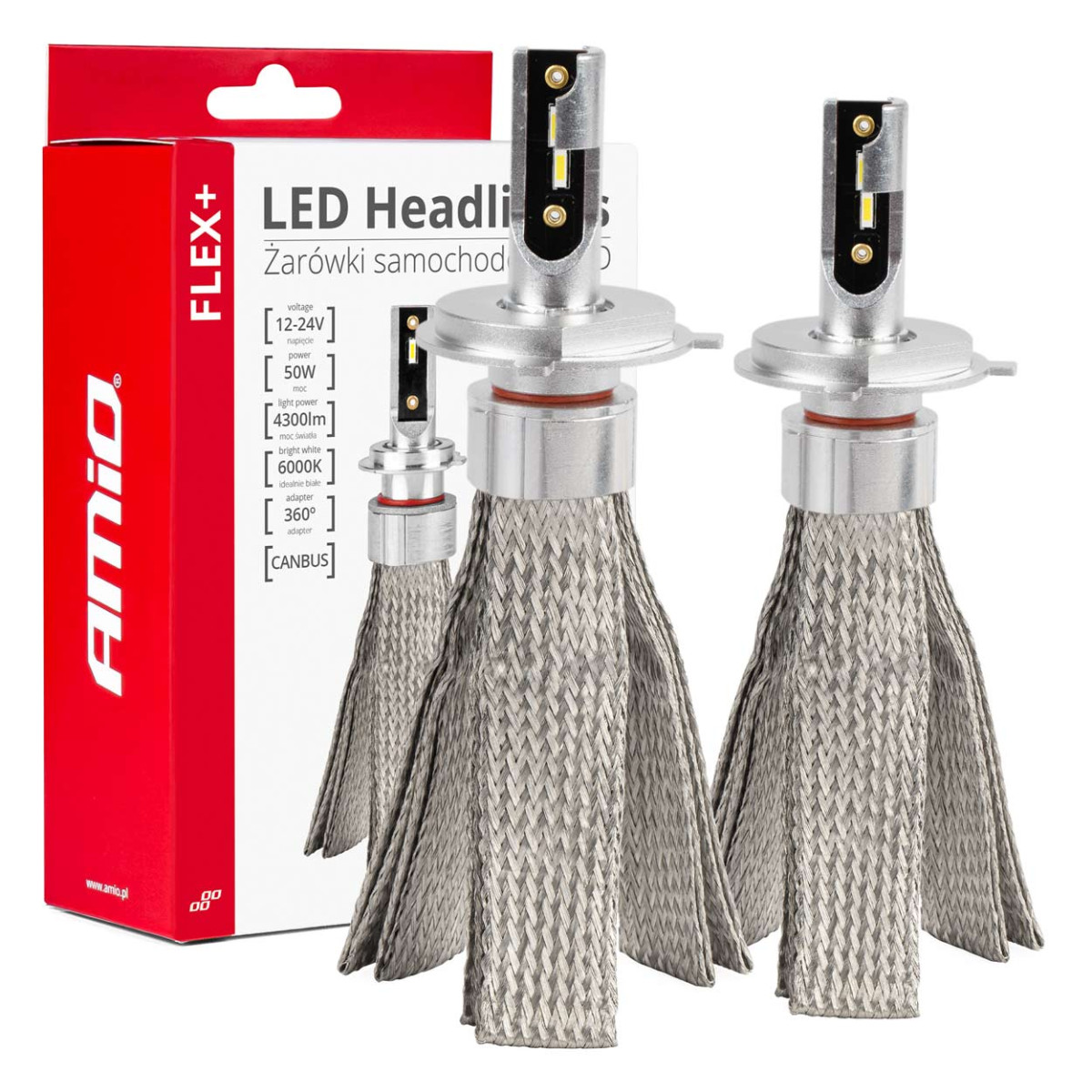 LED priekšējo lukturu spuldzes FLEX+ sērija H4/H19 canbus 6000K 12-24V AMIO-03657