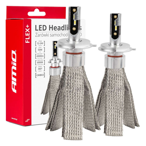 LED priekšējo lukturu spuldzes FLEX+ sērija H4/H19 canbus 6000K 12-24V AMIO-03657