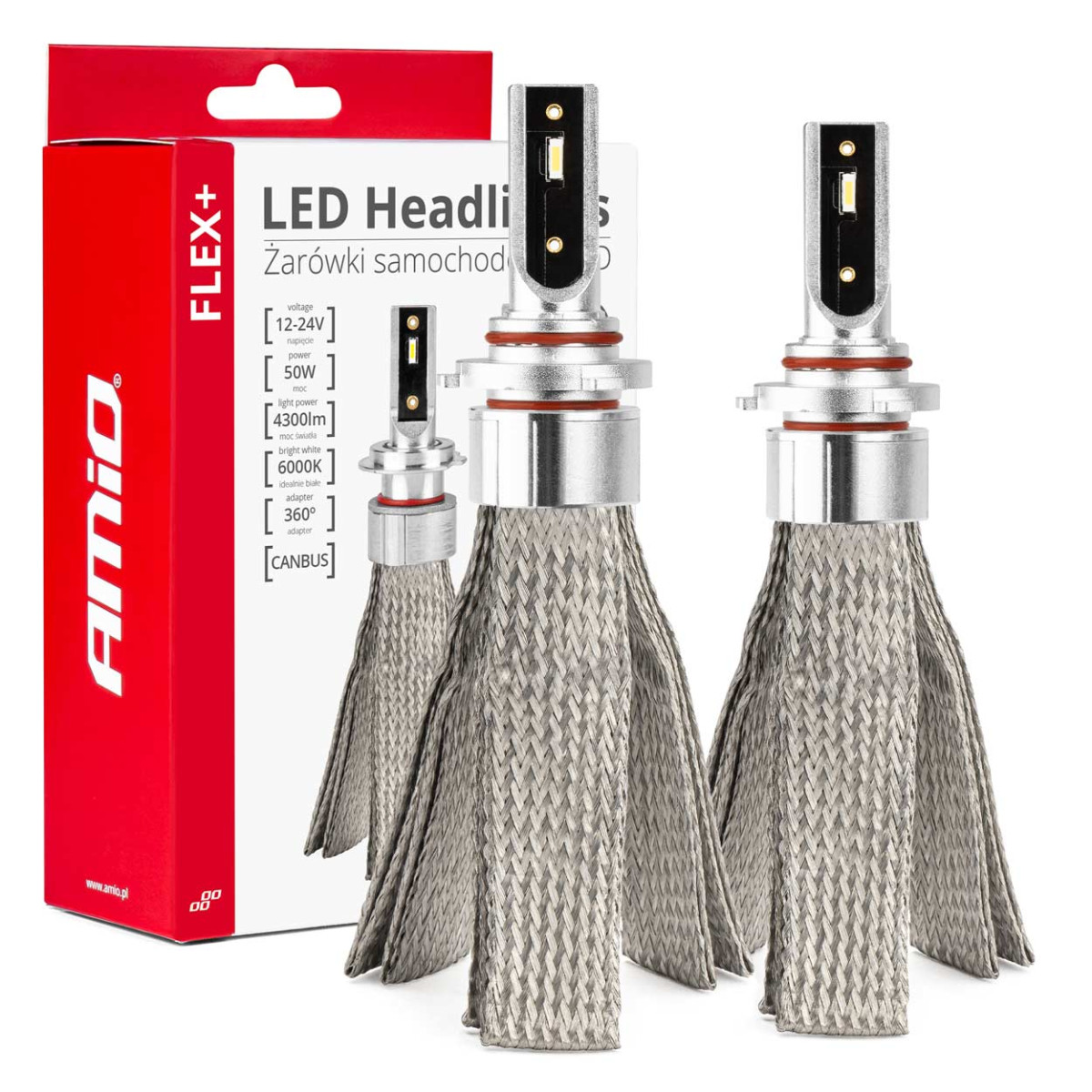 LED priekšējo lukturu spuldzes FLEX+ sērija HB3 9005/HIR1 9011/H10 canbus 6000K 12-24V AMIO-03664
