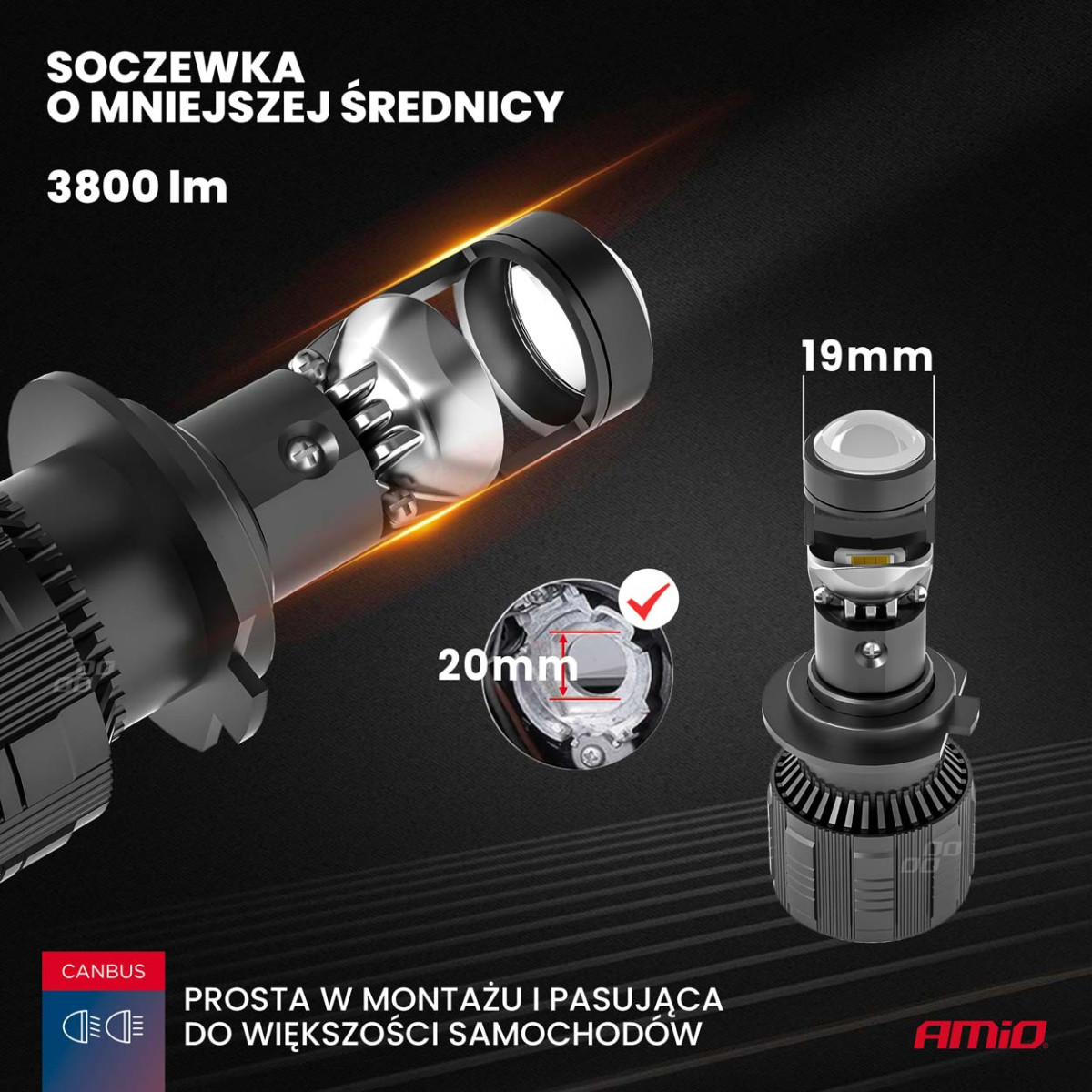 LED priekšējo lukturu spuldzes H7 PL lēcu sērija AMiO-03668