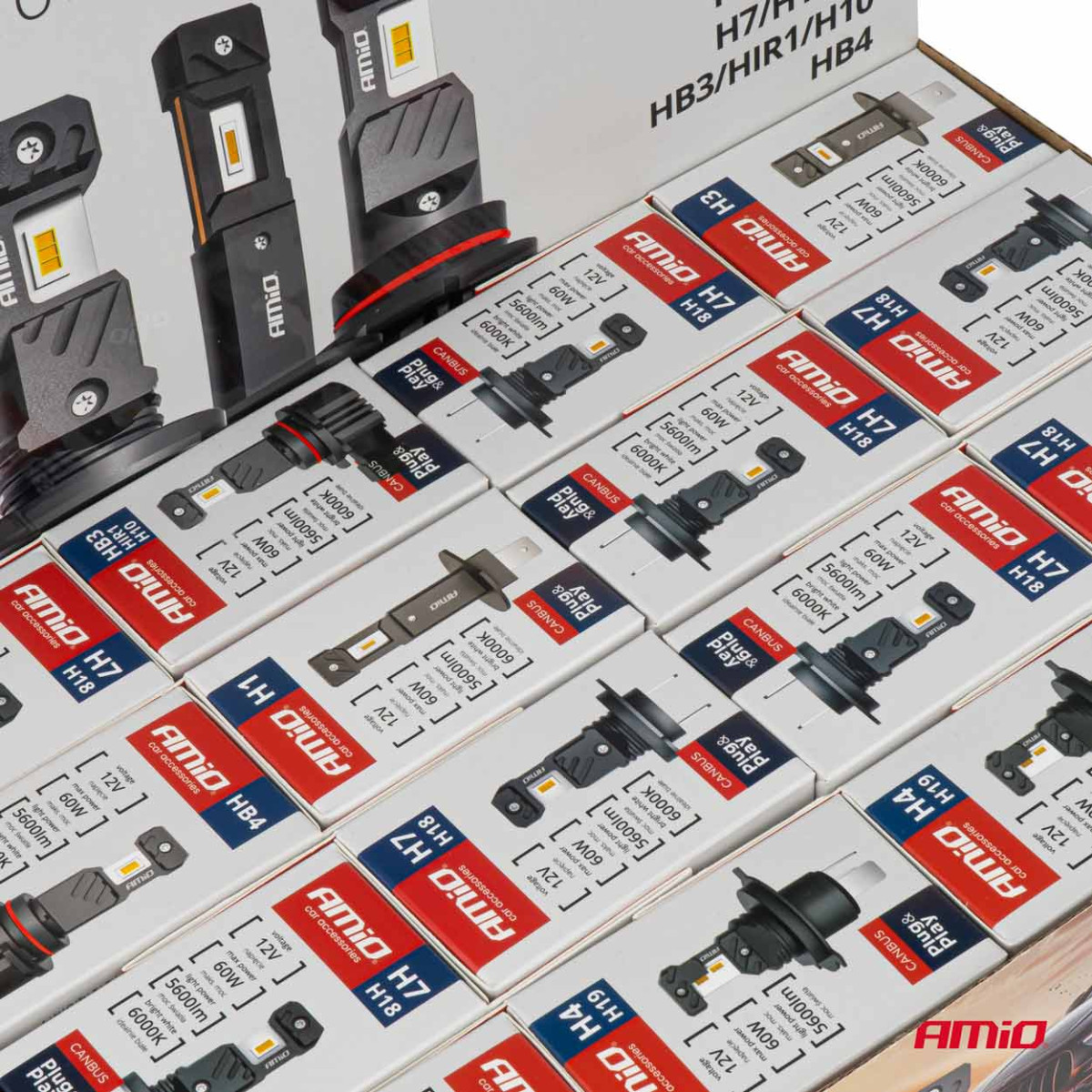 LED priekšējo lukturu spuldžu komplekts 16 gab., Hybrid series H1 H3 H4 H7 HB3 HB4 6000K Canbus, AMIO-04120