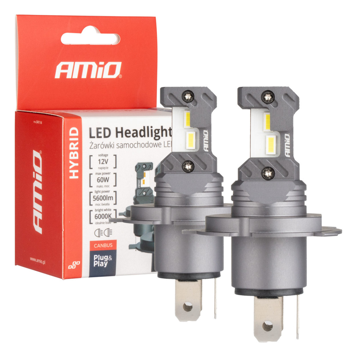 LED priekšējo lukturu spuldzes Hybrid sērija H4 H19 6000K Canbus 60W AMIO-04114