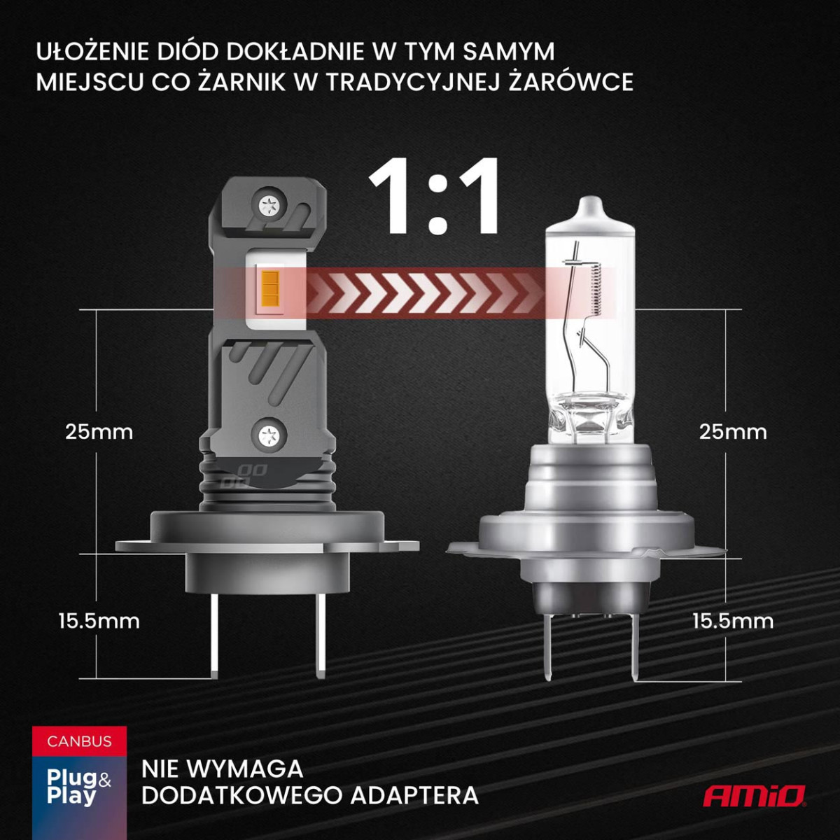 LED priekšējo lukturu spuldzes Hybrid sērija H7 H18 6000K Canbus 60W AMIO-04115