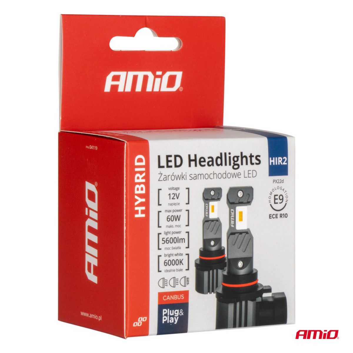 LED lukturu spuldzes Hybrid sērija HIR2 6000K Canbus 60W, AMIO-04119