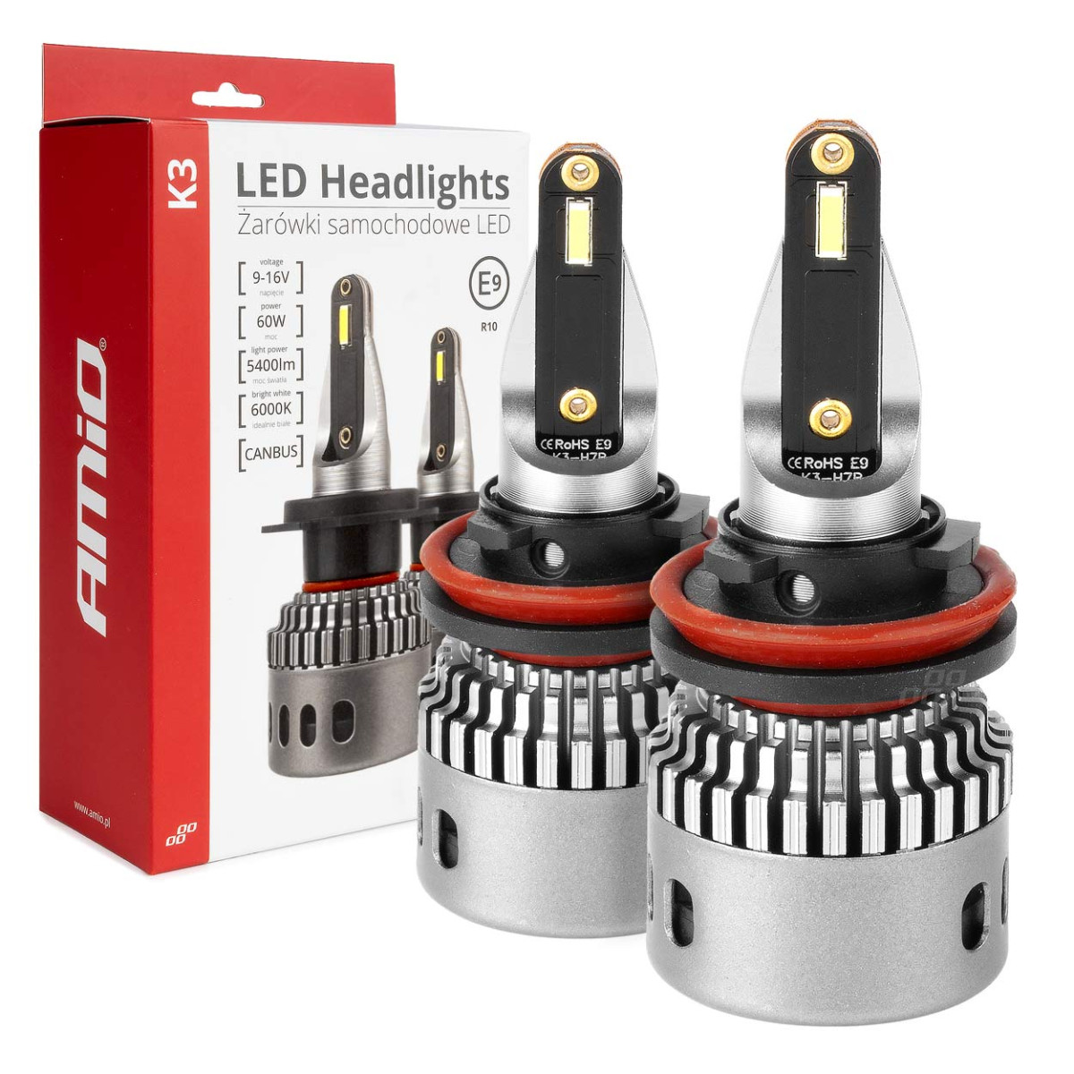 LED priekšējo lukturu spuldzes K3 sērija H8 H9 H11 H16 12V 6000K Canbus AMIO-03686