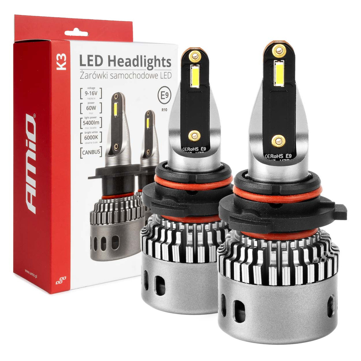 LED priekšējo lukturu spuldzes K3 sērija HB4 9006 12V 6000K Canbus AMIO-03688