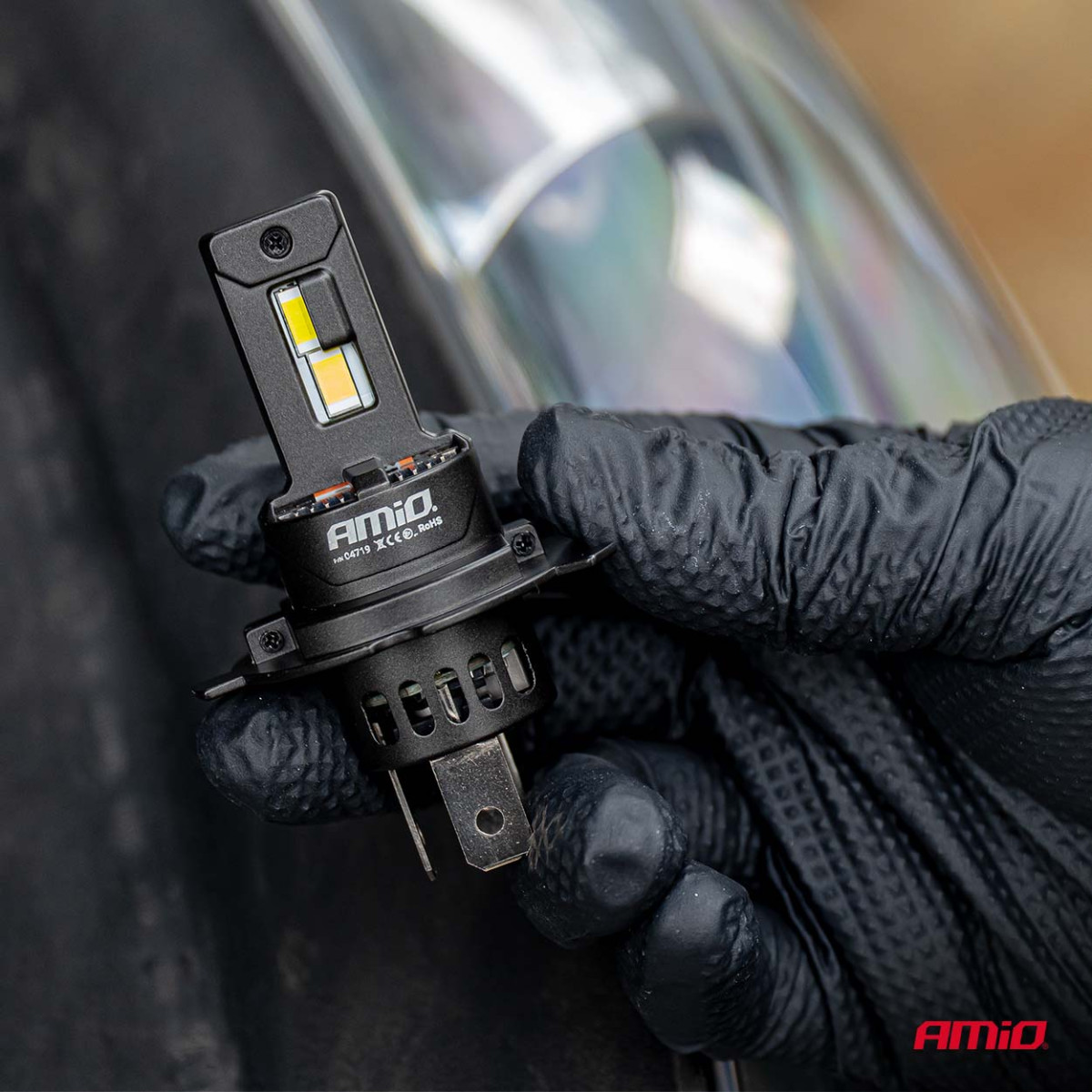 LED priekšējo lukturu spuldzes F25 PRO BLACK FULL CANBUS H4 H19 70W 12V 24V AMIO-04719