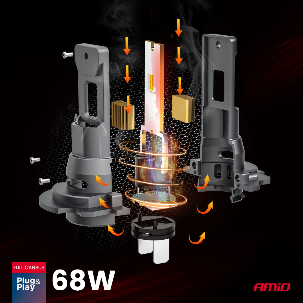 LED priekšējo lukturu spuldzes F25 PRO BLACK FULL CANBUS H7 68W 12V 24V, AMIO-04720