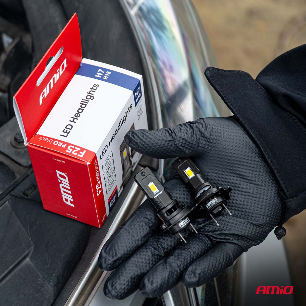 LED priekšējo lukturu spuldzes F25 PRO BLACK FULL CANBUS H7 68W 12V 24V, AMIO-04720