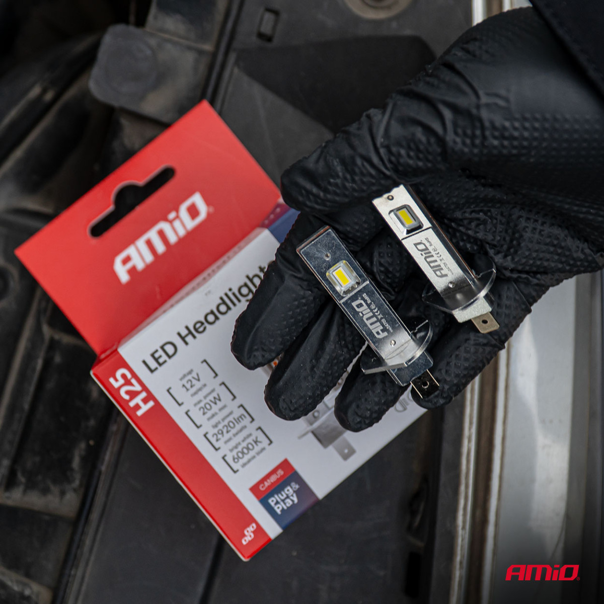 LED priekšējo lukturu spuldzes H25 CANBUS H1 12V 20W AMIO-04709