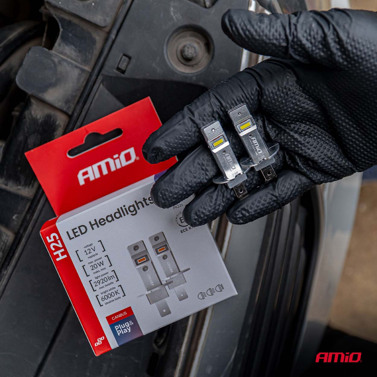 LED priekšējo lukturu spuldzes H25 CANBUS H3 12V 20W, AMIO-04710